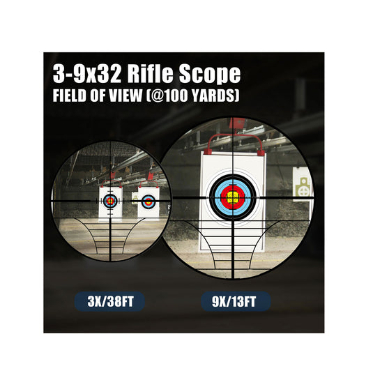 UUQ 3-9X32AO Rifle Scope,Red/Green Illumination,Front Parallax Adjustment, Rangefinder Reticle,Fits 20mm Free Mounts