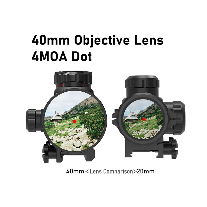 Load image into Gallery viewer, UUQ 1x40mm Reflex Sight-4MOA Red&Green Dot Sight-5-Level Brightness-Fits 20mm Rails