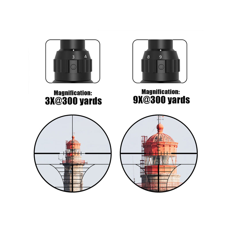 Load image into Gallery viewer, UUQ 3-9×40 Rifle Scope with Red/Green Illumination,Rangefinder Reticle,Fits 11mm Free Mounts