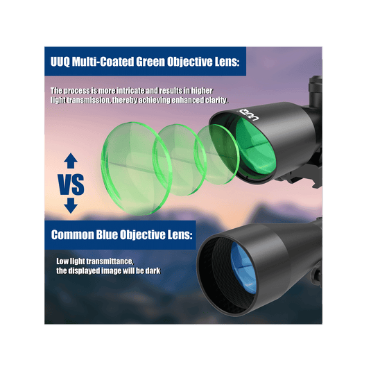UUQ 2.5-10x40ER Rifle Scope with Red/Green Illuminated Mil-dot with Red Laser Combo- Green Lens Color, Tactical Scope for Gun Air Hunting Rifles, Includes Free 20mm Mount - UUQ Optics