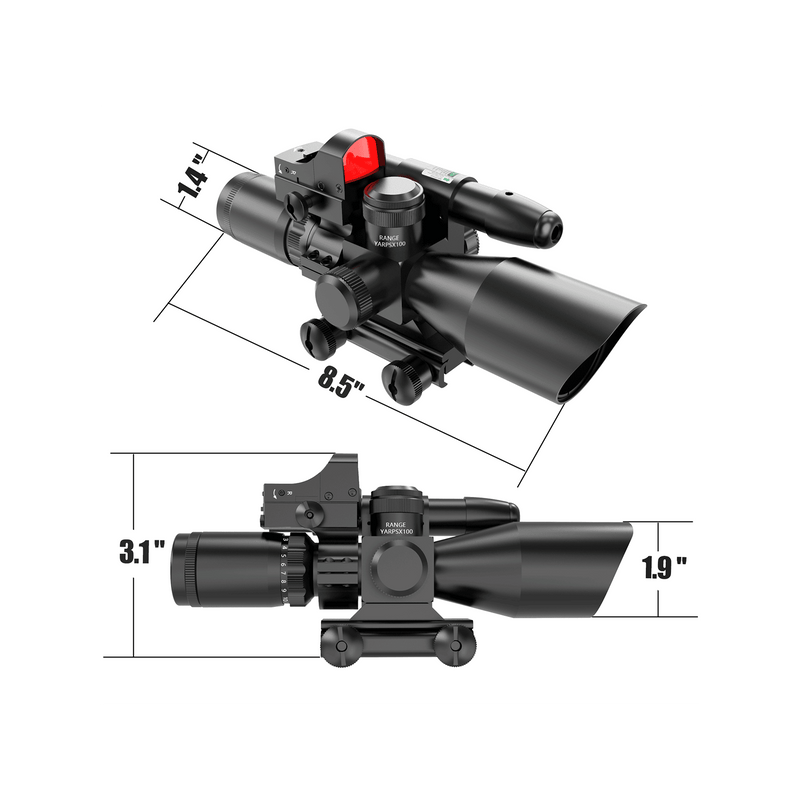 Load image into Gallery viewer, UUQ 2.5-10x40 Combo Rifle Scope, Dual Illuminated Mil-dot Reticle, W/Mini Reflex 3 MOA Red Dot Sight and Laser Sight - UUQ Optics