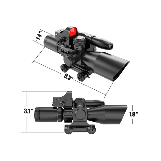 UUQ 2.5-10x40 Combo Rifle Scope, Dual Illuminated Mil-dot Reticle, W/Mini Reflex 3 MOA Red Dot Sight and Laser Sight - UUQ Optics