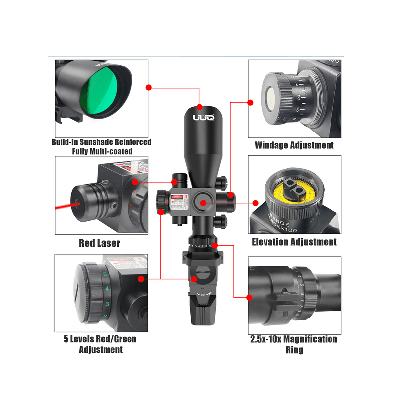 Load image into Gallery viewer, UUQ 2.5-10x40 Combo Rifle Scope, Dual Illuminated Mil-dot Reticle, W/Mini Reflex 3 MOA Red Dot Sight and Laser Sight - UUQ Optics