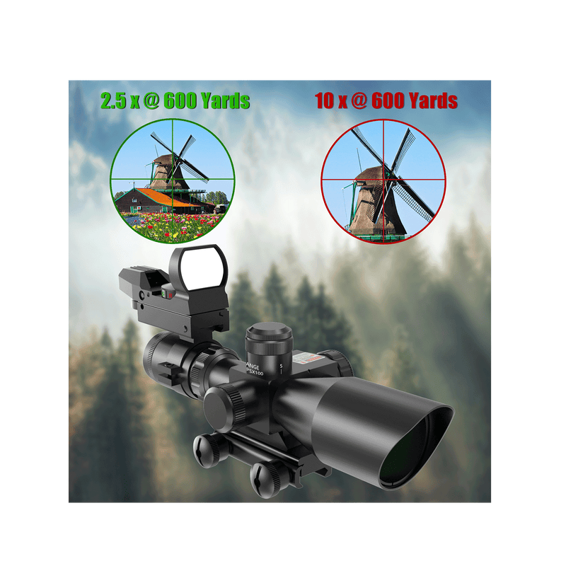 Load image into Gallery viewer, UUQ 2.5-10x40 Combo Rifle Scope, Dual Illuminated Mil-dot Reticle, W/Mini Reflex 3 MOA Red Dot Sight and Laser Sight - UUQ Optics
