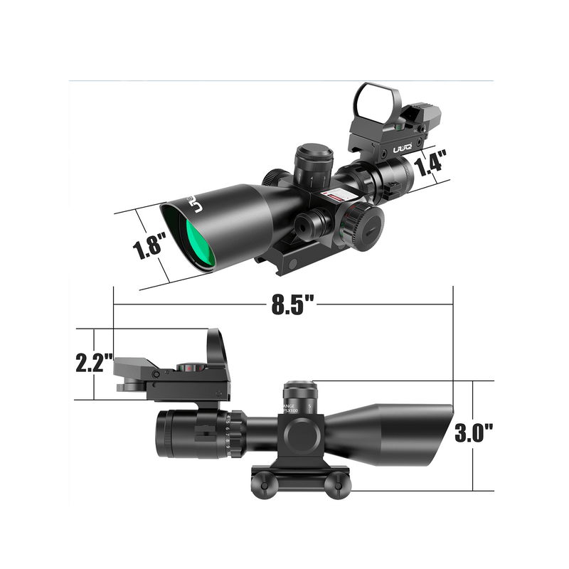 Load image into Gallery viewer, UUQ 2.5-10x40 Combo Rifle Scope, Dual Illuminated Mil-dot Reticle, W/Mini Reflex 3 MOA Red Dot Sight and Laser Sight - UUQ Optics