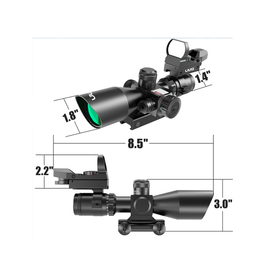 UUQ 2.5-10x40 Combo Rifle Scope, Dual Illuminated Mil-dot Reticle, W/Mini Reflex 3 MOA Red Dot Sight and Laser Sight - UUQ Optics