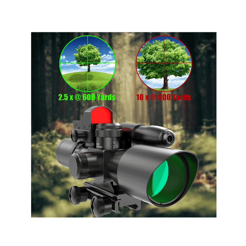 Load image into Gallery viewer, UUQ 2.5-10x40 Combo Rifle Scope, Dual Illuminated Mil-dot Reticle, W/Mini Reflex 3 MOA Red Dot Sight and Laser Sight - UUQ Optics