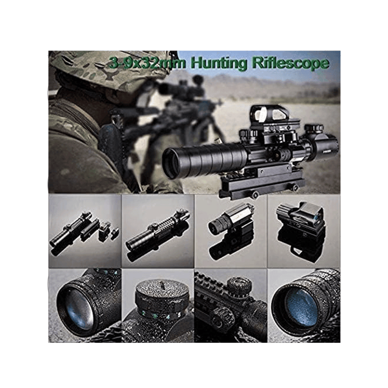 Load image into Gallery viewer, UUQ 3-9X32EG Tactical Rifle Scope Illuminated Red & Green Range Finder Reticle W/Reflex Sight & Green Laser Sight - UUQ Optics