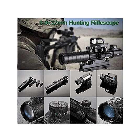 UUQ 3-9X32EG Tactical Rifle Scope Illuminated Red & Green Range Finder Reticle W/Reflex Sight & Green Laser Sight - UUQ Optics