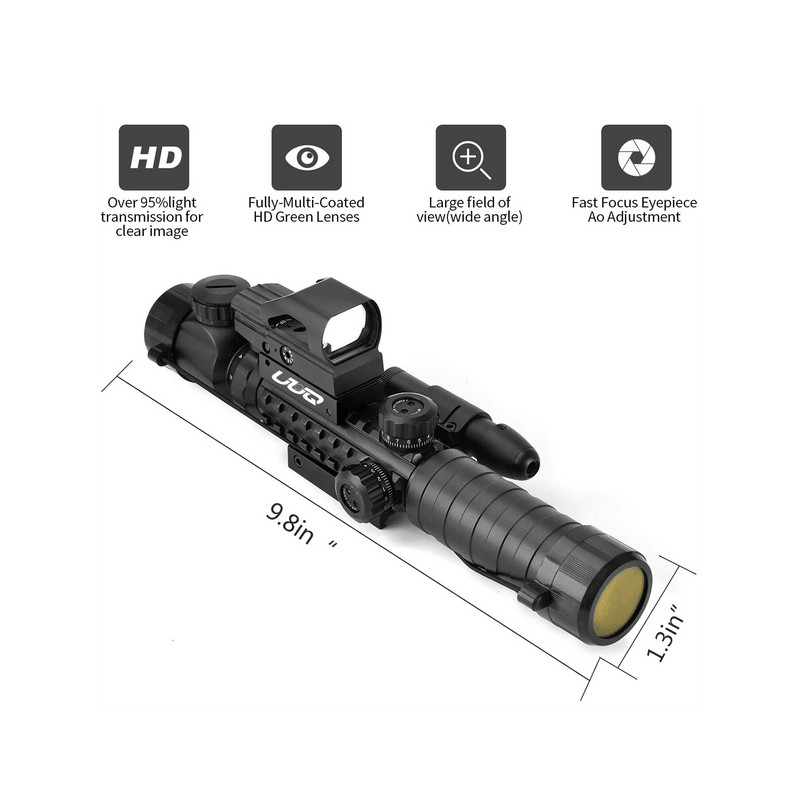 Load image into Gallery viewer, UUQ 3-9X32EG Tactical Rifle Scope Illuminated Red & Green Range Finder Reticle W/Reflex Sight & Green Laser Sight - UUQ Optics