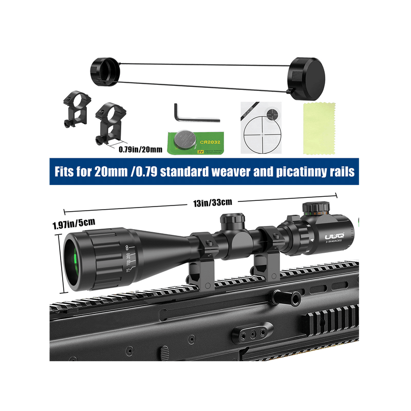 Load image into Gallery viewer, UUQ 3-9x40 AO Rifle Scope fit 20mm/0.79 standard weaver and picatinny rails.