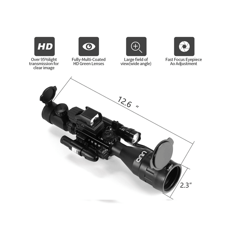 Load image into Gallery viewer, UUQ 4-12x50 AO Rifle Scope Red/Green Illuminated Range Finder Reticle W/Green Laser - UUQ Optics