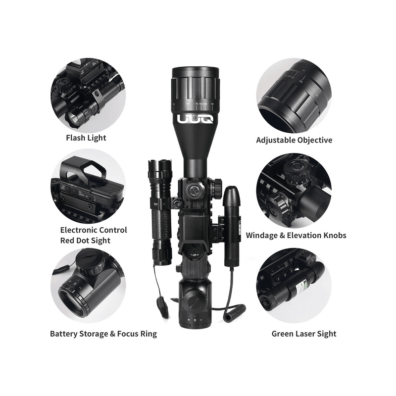 Load image into Gallery viewer, UUQ 4-12x50 AO Rifle Scope Red/Green Illuminated Range Finder Reticle W/Green Laser - UUQ Optics