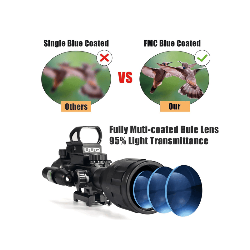 Load image into Gallery viewer, UUQ 4-12x50 AO Rifle Scope Red/Green Illuminated Range Finder Reticle W/Green Laser - UUQ Optics