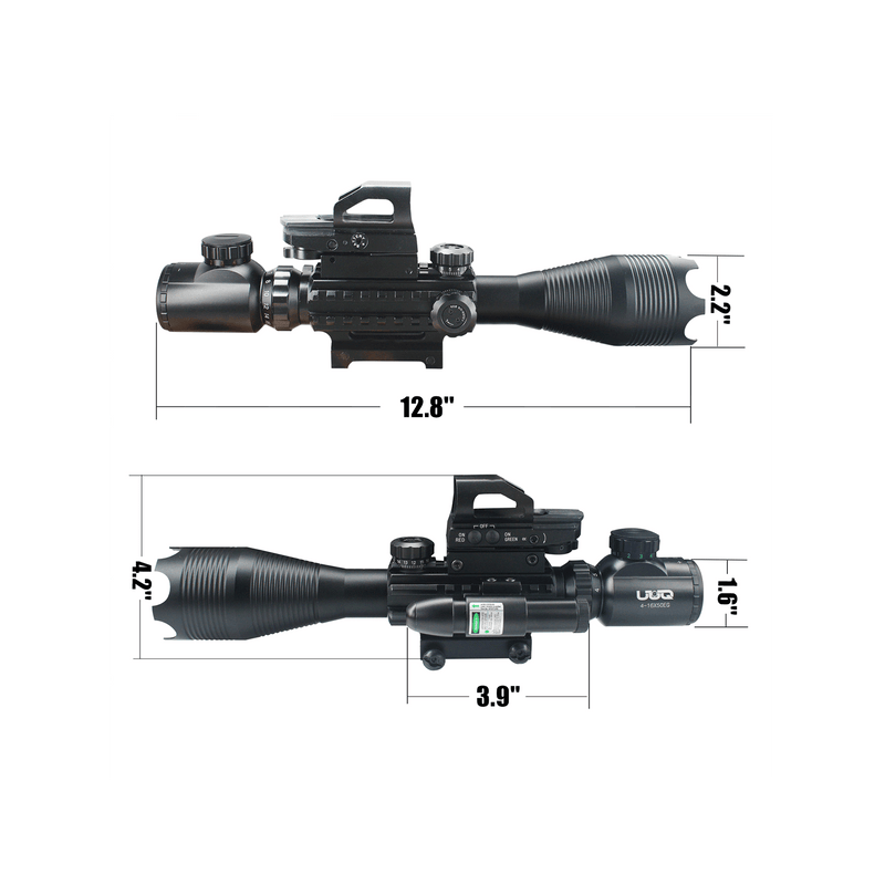 Load image into Gallery viewer, UUQ 4-16x50 Tactical Rifle Scope Red/Green Illuminated Range Finder Reticle W/Green Laser Sight and Holographic Reflex Dot Sight - UUQ Optics
