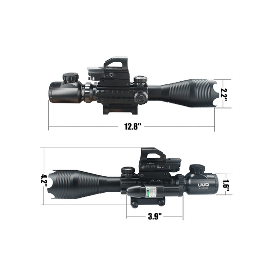 UUQ 4-16x50 Tactical Rifle Scope Red/Green Illuminated Range Finder Reticle W/Green Laser Sight and Holographic Reflex Dot Sight - UUQ Optics