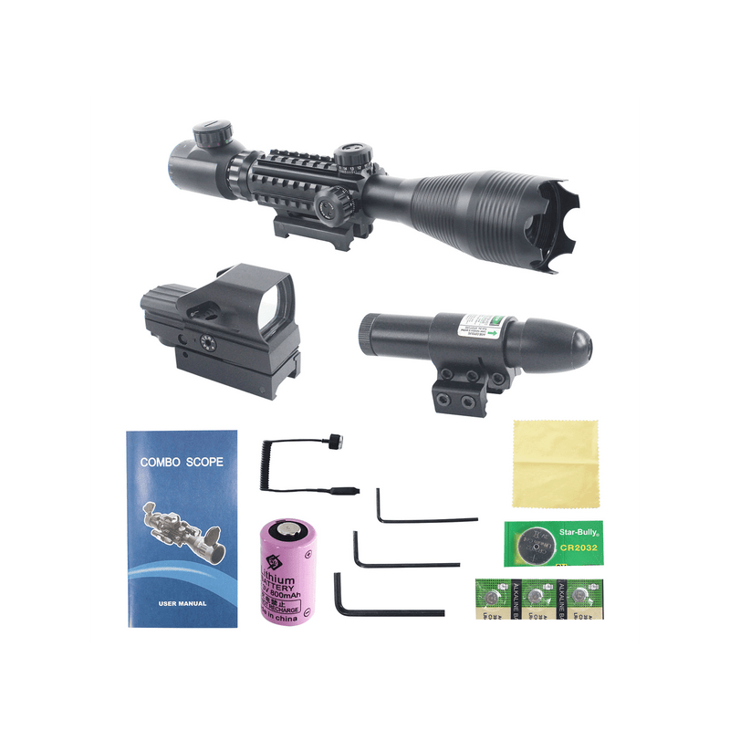 Load image into Gallery viewer, UUQ 4-16x50 Tactical Rifle Scope Red/Green Illuminated Range Finder Reticle W/Green Laser Sight and Holographic Reflex Dot Sight - UUQ Optics