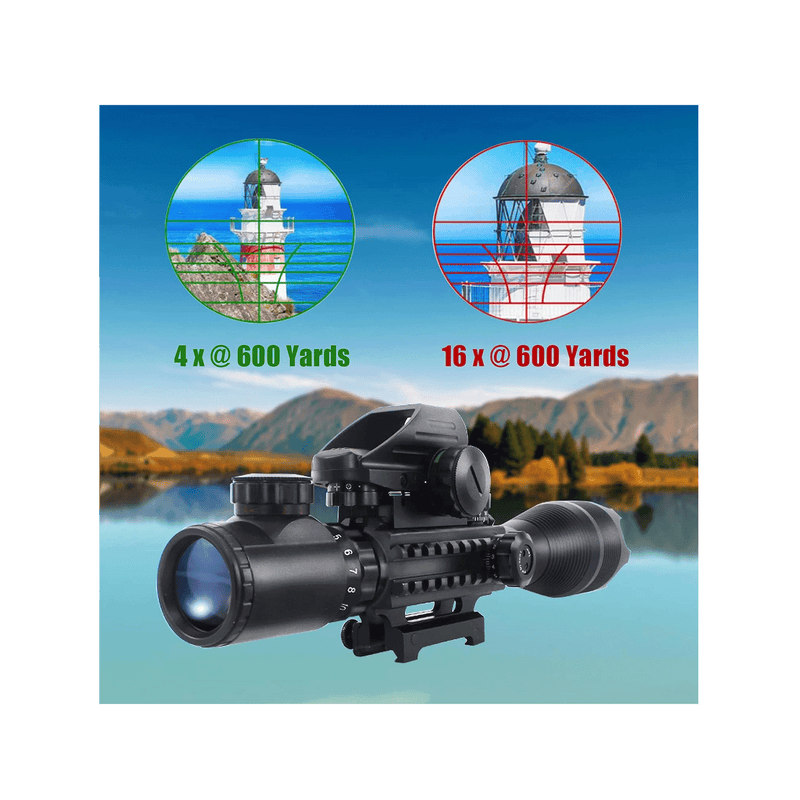 Load image into Gallery viewer, UUQ 4-16x50 Tactical Rifle Scope Red/Green Illuminated Range Finder Reticle W/Laser Sight and Holographic Reflex Dot Sight - UUQ Optics