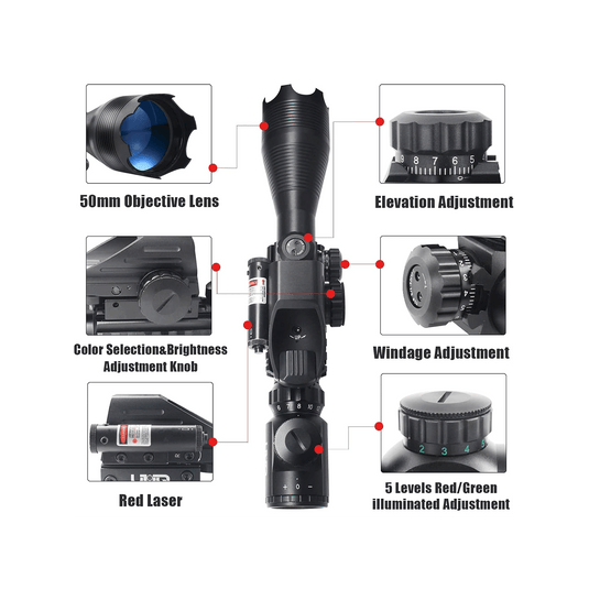 UUQ 4-16x50 Tactical Rifle Scope Red/Green Illuminated Range Finder Reticle W/Laser Sight and Holographic Reflex Dot Sight - UUQ Optics