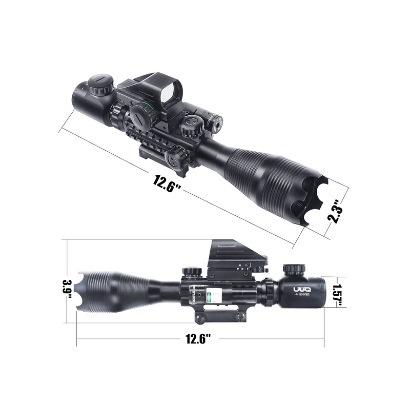 Load image into Gallery viewer, UUQ 4-16x50 Tactical Rifle Scope Red/Green Illuminated Range Finder Reticle W/Laser Sight and Holographic Reflex Dot Sight - UUQ Optics