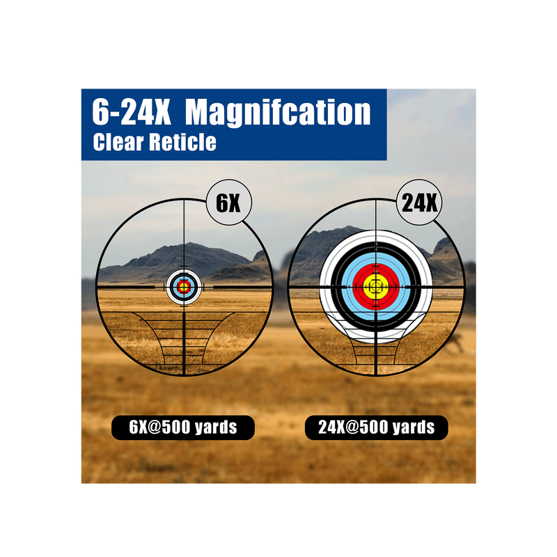 Load image into Gallery viewer, 6-24x magnification, equipped with a clear reticle.