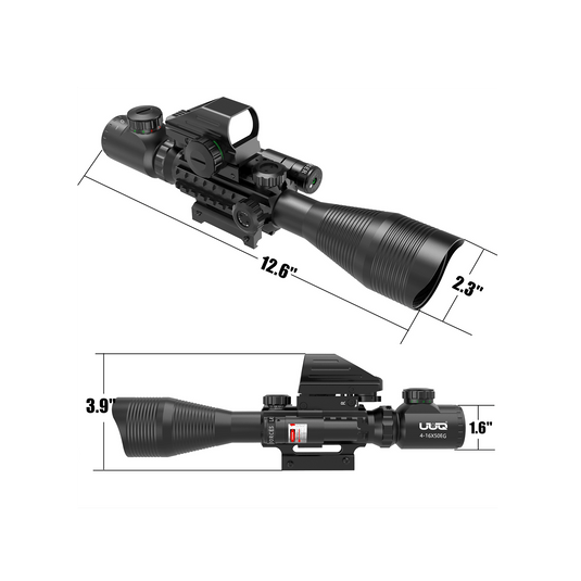 UUQ C4-12X50 Rifle Scope Dual Illuminated Reticle W/Laser Sight and Holographic Red Dot Reflex Sight - UUQ Optics