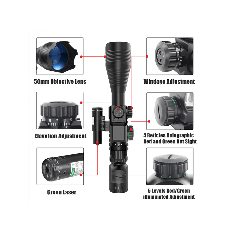 Load image into Gallery viewer, UUQ C4-12X50 Rifle Scope Dual Illuminated Reticle W/Laser Sight and Holographic Red Dot Reflex Sight - UUQ Optics