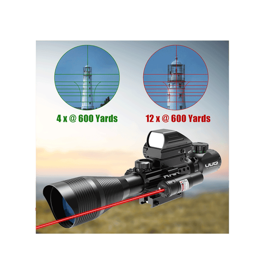 UUQ C4-12X50 Rifle Scope Dual Illuminated Reticle W/Laser Sight and Holographic Red Dot Reflex Sight - UUQ Optics