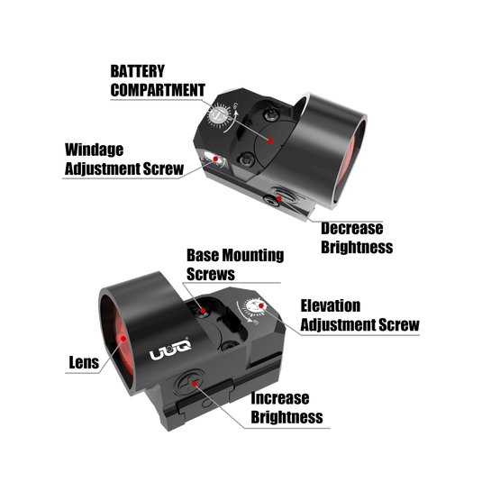 UUQ EagleC28 Shake Awake Red Dot Sight with Universal Mount - 2MOA, 1x26mm Lens, 10 Brightness Levels - UUQ Optics