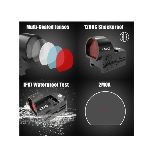 UUQ EagleC28 Shake Awake Red Dot Sight with Universal Mount - 2MOA, 1x26mm Lens, 10 Brightness Levels - UUQ Optics