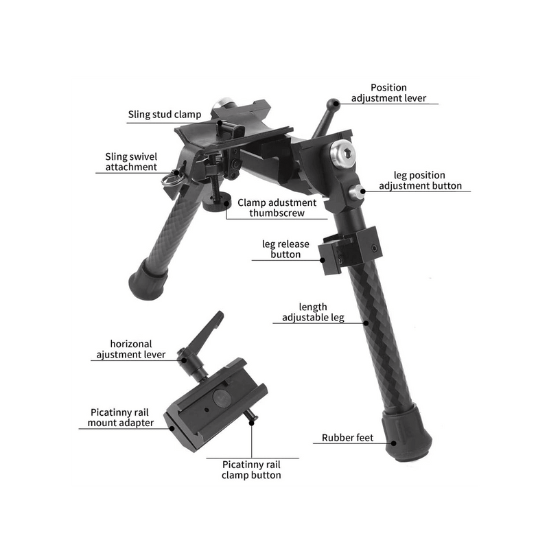 Load image into Gallery viewer, UUQ Heavy Duty Bipod – 8” to 12” Inch Tactical Rifle Adjustable Bipod,with Sling Stub Adapter Base, Additional Picatinny Rail Adapter - UUQ Optics