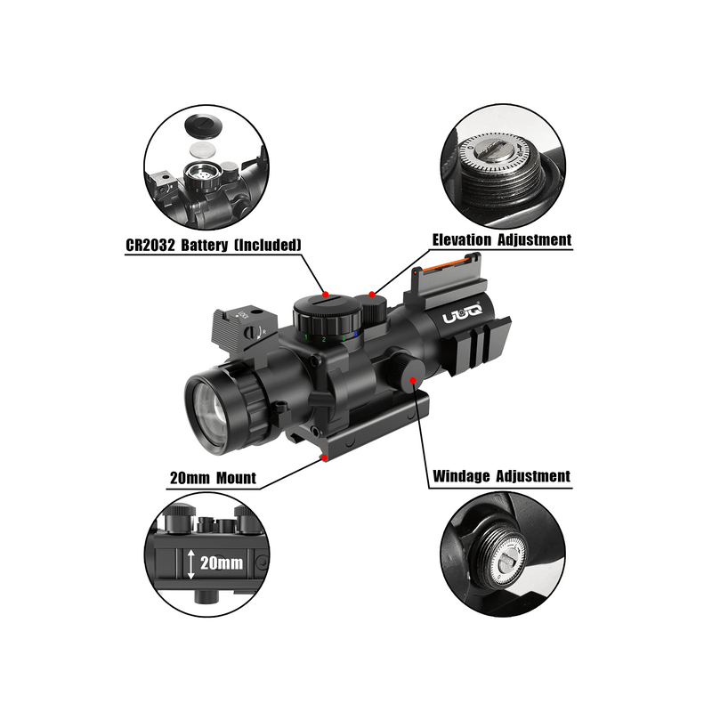Load image into Gallery viewer, UUQ Prism 4x32 Triple Illuminated Rifle Scope with Fiber Optic Sight - UUQ Optics
