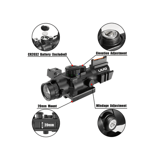 UUQ Prism 4x32 Triple Illuminated Rifle Scope with Fiber Optic Sight - UUQ Optics