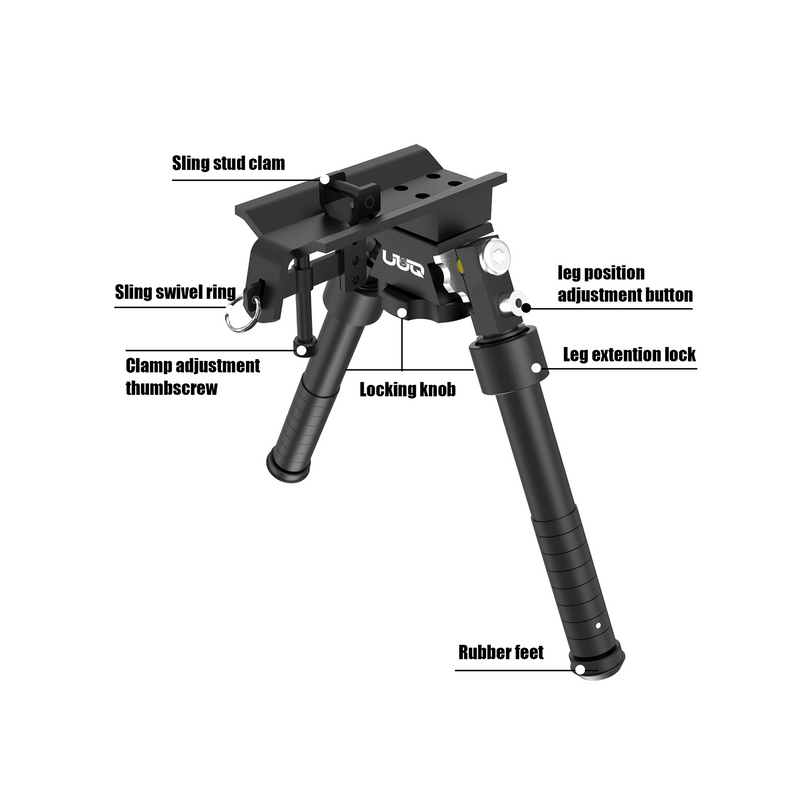 Load image into Gallery viewer, UUQ QV8 6-9 Inches Tactical Rifle Adjustable Bipod for Hunting and Shooting, Directly Attach to Sling Swivel Stud, w/Spike Feet - UUQ Optics