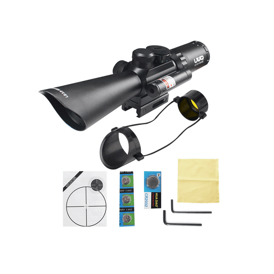 UUQ Tactical 3.5-10X40 Illuminated Red/Green Mil Dot Rifle Scope W/Red Laser Sight Fit 20mm Picatinny Rail - UUQ Optics