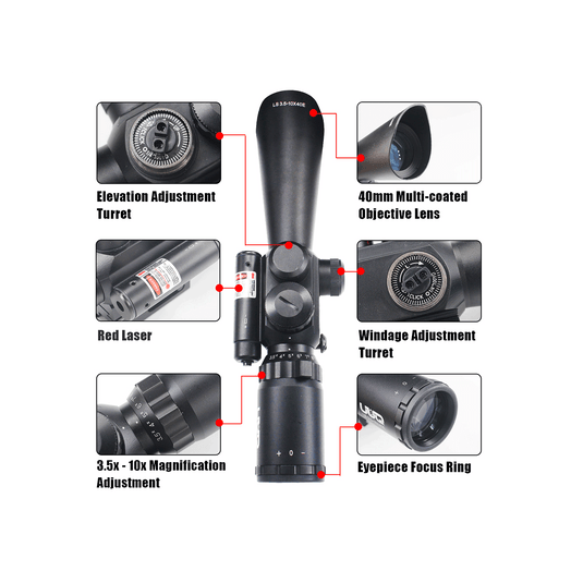 UUQ Tactical 3.5-10X40 Illuminated Red/Green Mil Dot Rifle Scope W/Red Laser Sight Fit 20mm Picatinny Rail - UUQ Optics