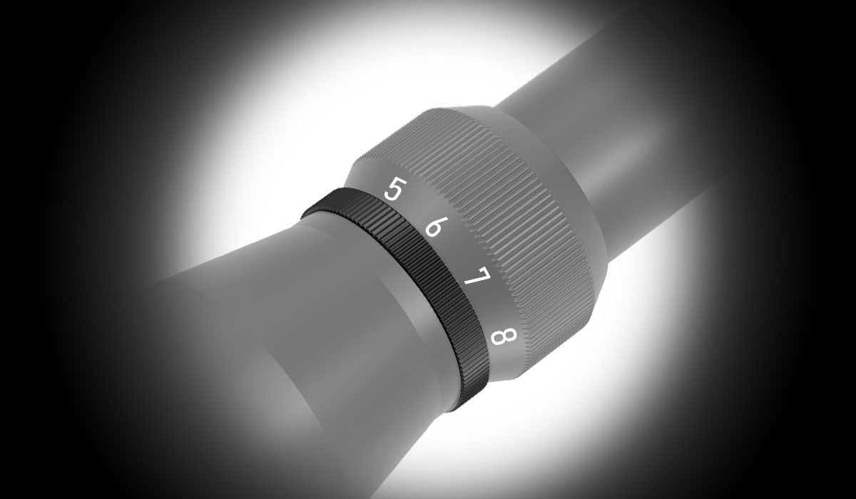 User-friendly 3-9X power ring with a knob that locks magnification adjustment. Clockwise loosens, counterclockwise tightens, ensuring stable magnification for hunting and shooting.
