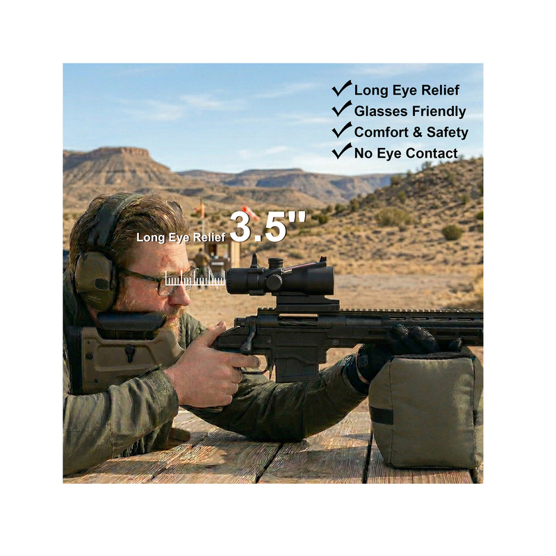 Load image into Gallery viewer, UUQ Ranger-ER 3x32 Tactical Prism Scope showing 3.5 inches long eye relief for maximum shooting comfort and safety.