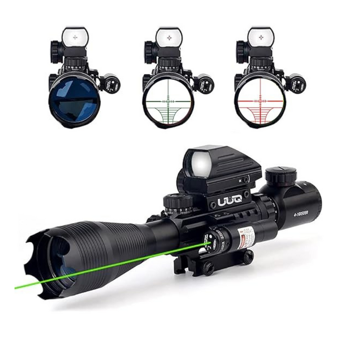 UUQ 4-16x50 Tactical Rifle Scope with Holographic Reflex Dot Sight,Green Laser Sight