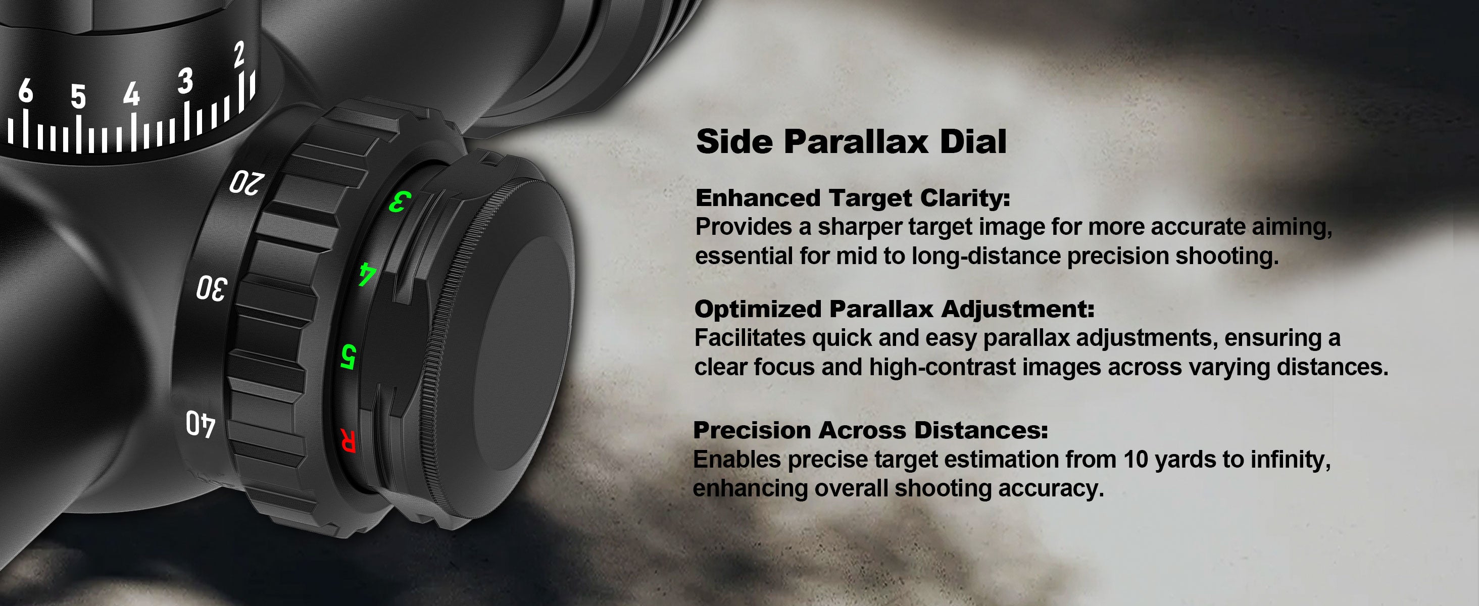 Scope side parallax adjustment dial for enhanced target clarity