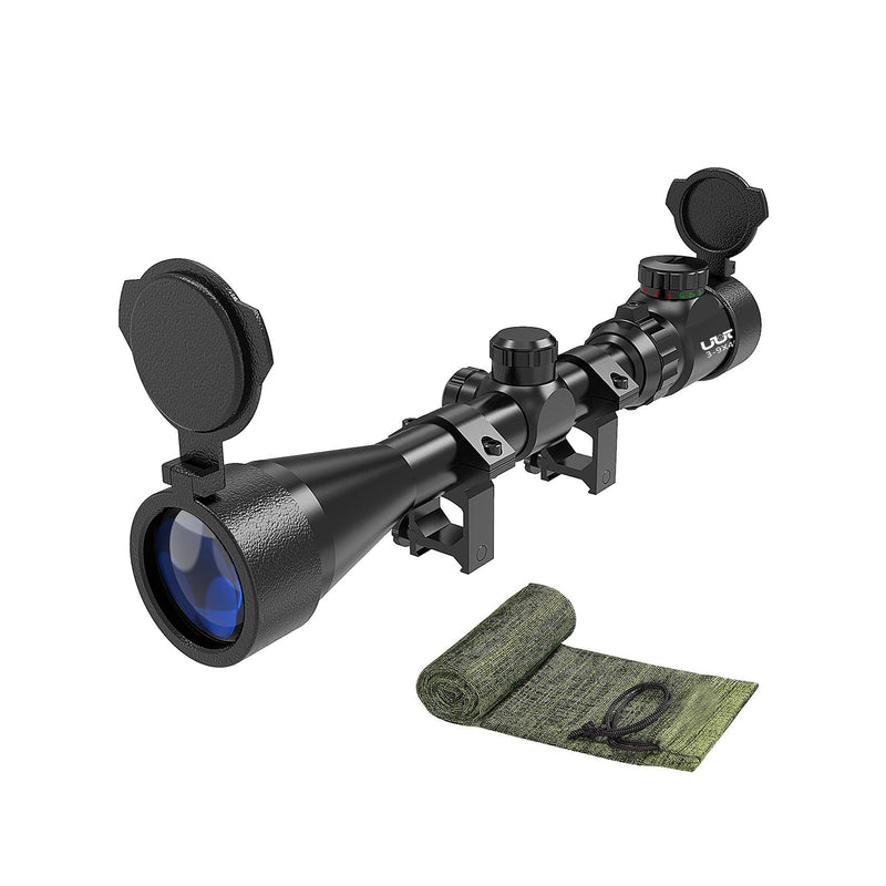 Load image into Gallery viewer, UUQ 3-9×40 Rifle Scope with Knit Gun Sock,Red/Green Illumination,Rangefinder Reticle，Fits 20mm Free Mounts
