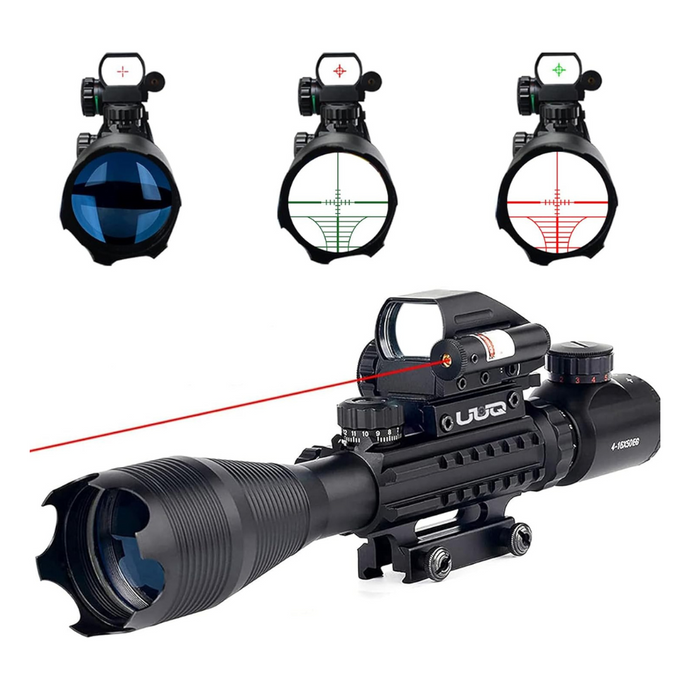 UUQ 4-16x50 Tactical Rifle Scope with Holographic Reflex Dot Sight,Red Laser Sight