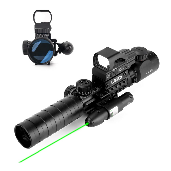 UUQ 3-9X32EG Tactical Rifle Scope with Reflex Sight,Green Laser Sight