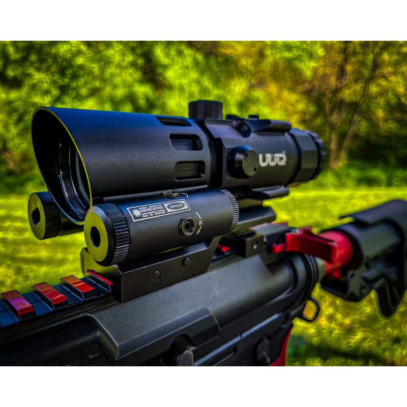 Load image into Gallery viewer, UUQ 4X32 Prism Optics Rifle Scope with Red Laser Below, Red Illuminated Reticle
