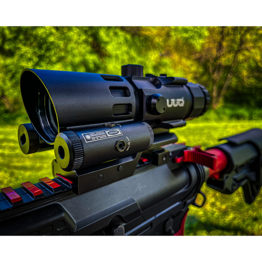 UUQ 4X32 Prism Optics Rifle Scope with Red Laser Below, Red Illuminated Reticle
