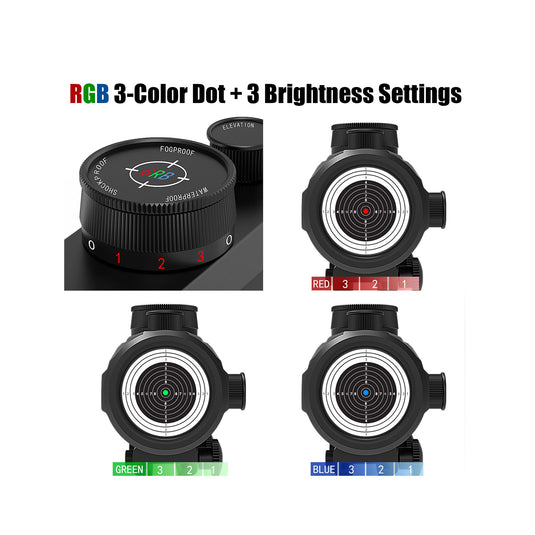 UUQ Tactical 1x30mm Reflex Green/Red/Blue 3 MOA Dot Sight,Fits 11/20mm Base Rifle Scope