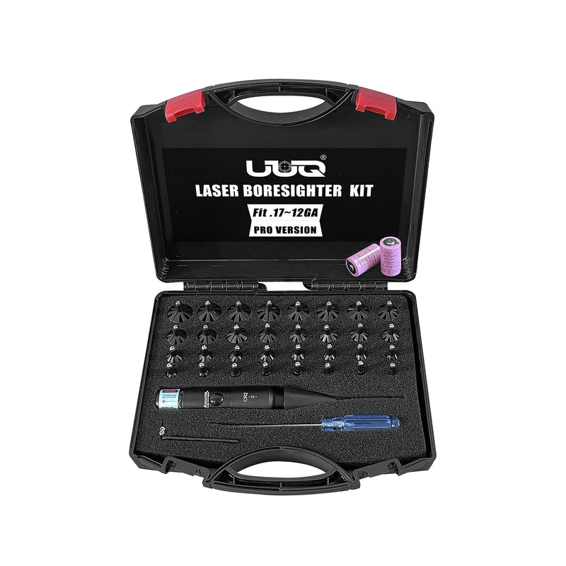 Load image into Gallery viewer, UUQ Professional Laser Bore Sight Kit with Button Switch-Red Laser Bore Sighter with 32 Adapters for 0.17 to 12GA Calibers
