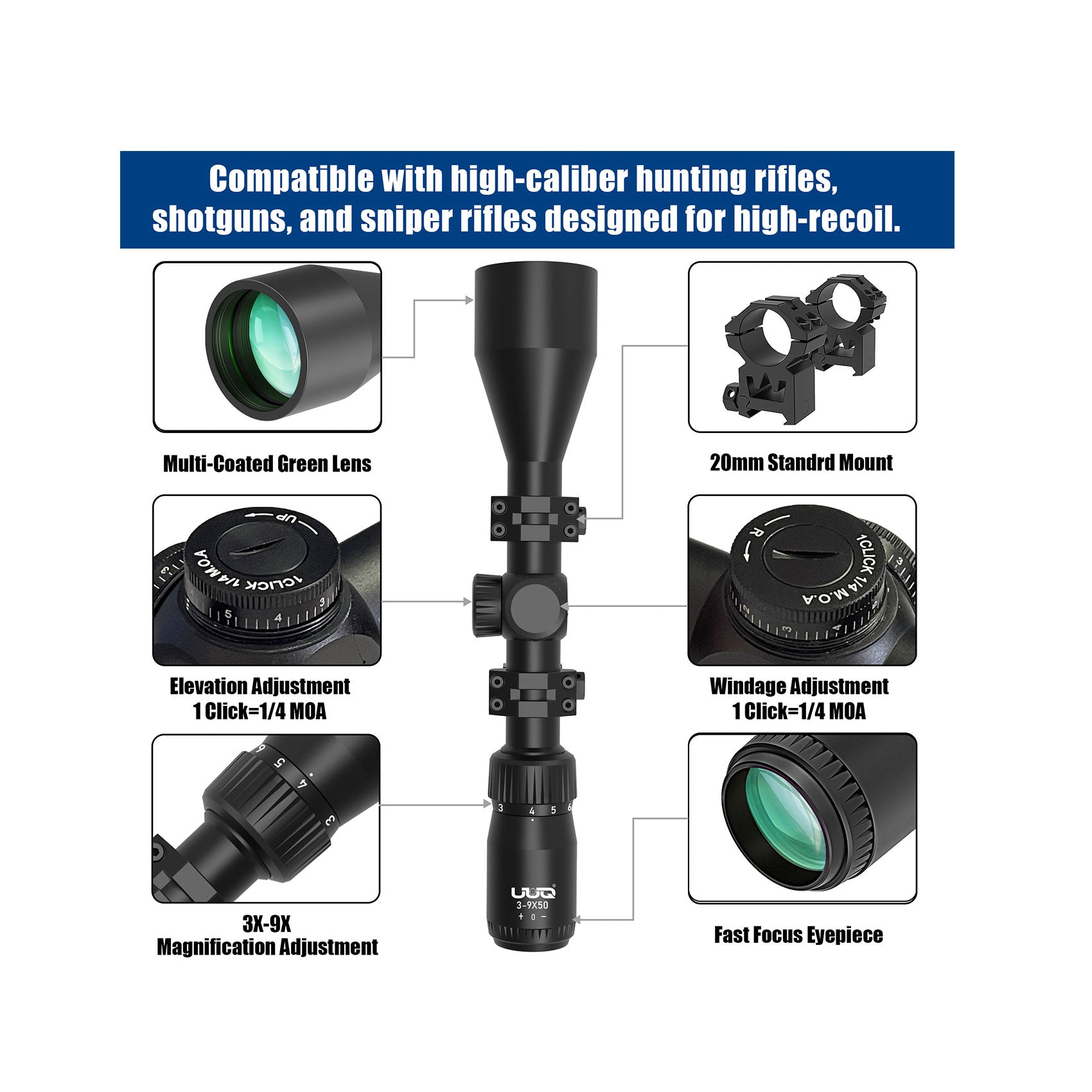 Compatible with high-caliber hunting rifles,shotguns and sniper rifles designed for high-recoil.