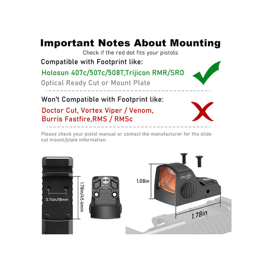 UUQ HDK3 Red Dot Sight compatible with footprint like:Holosun 407c/507c/508t,Trijicon RMR/SRO.