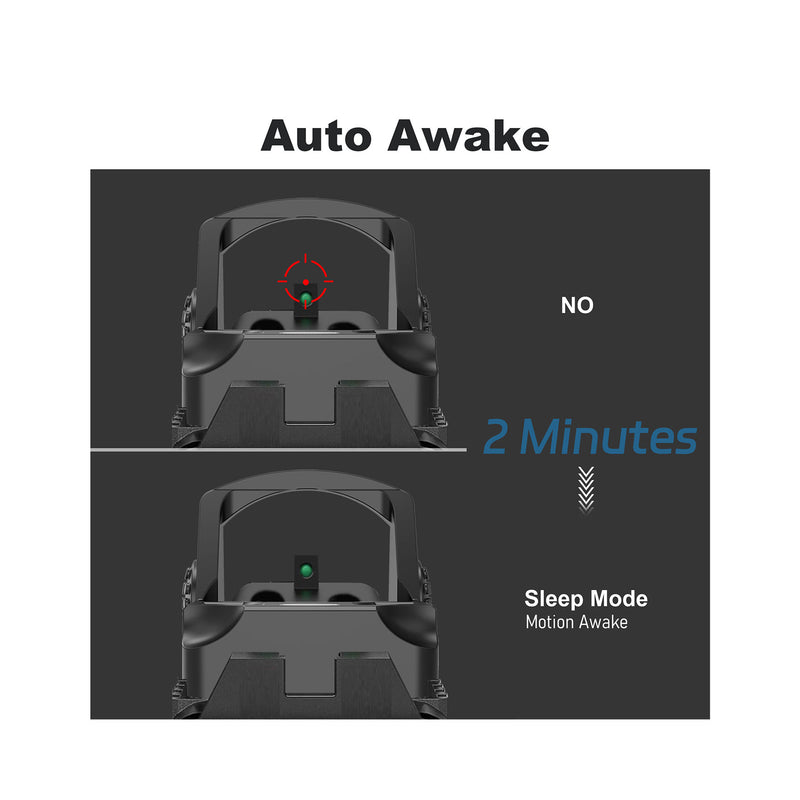 Load image into Gallery viewer, The UUQ HDK3 Mini Multi-Reticle Red Dot Sight features an automatic wake-up function that turns off after 2 minutes of inactivity.
